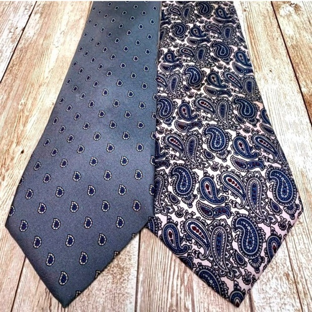 Savile Row Don Loper Tie Bundle Men OS Grey Blue Paisley Silk Neckties 2pc